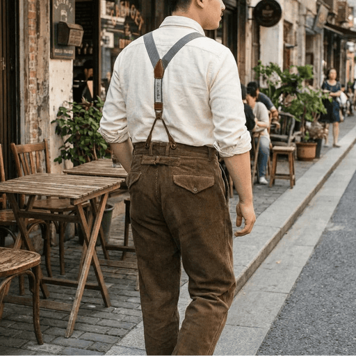 Men's Pleated Trousers with Adjustable Suspenders – Elegant Tailored Fit - Monsta Online