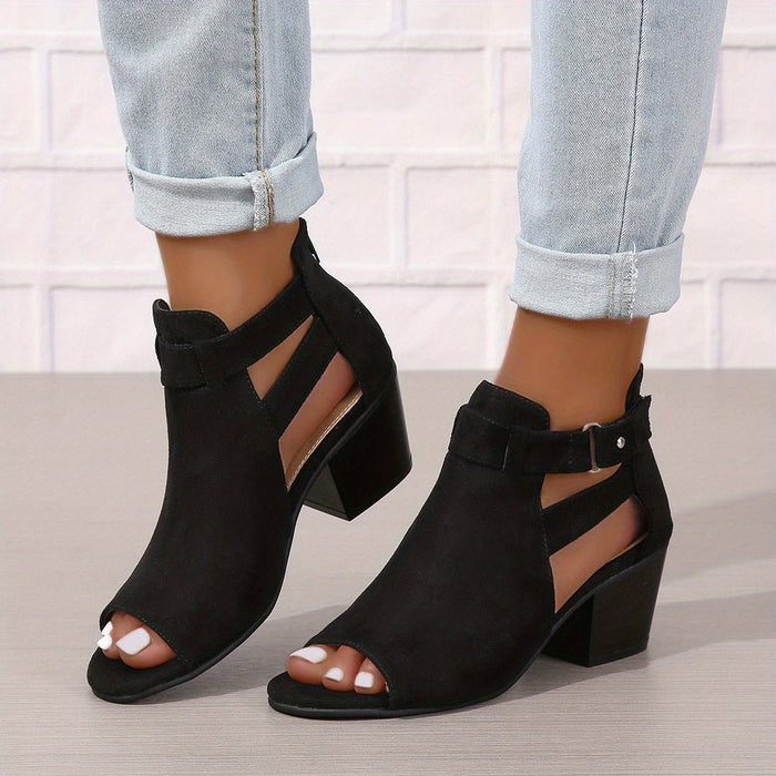Women's Peep - Toe Block Heel Booties – Chic Modern Summer Style - Monsta Online