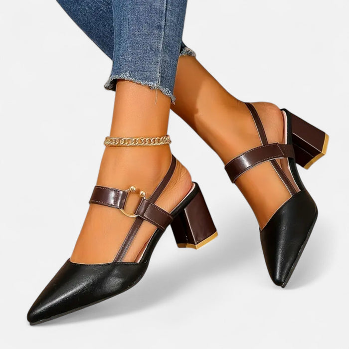 Women's Pointed Toe Sandals – Elegant Medium Thick Heel with Adjustable Strap - Monsta Online