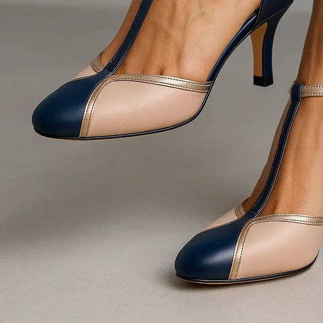 Women's Vintage T - Strap Heels – Adjustable Buckle, Cushioned Insole & Open Vamp Design - Monsta Online