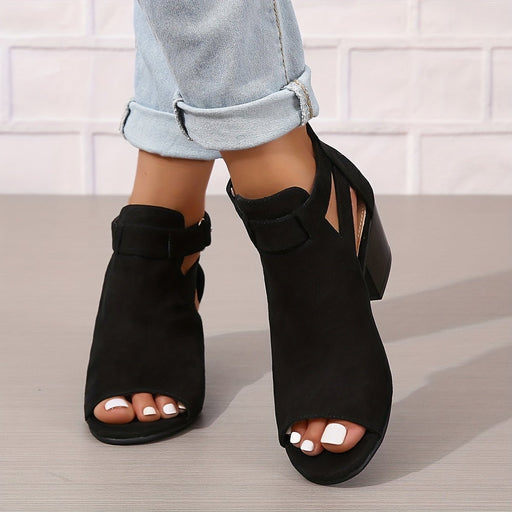 Women's Peep - Toe Block Heel Booties – Chic Modern Summer Style - Monsta Online