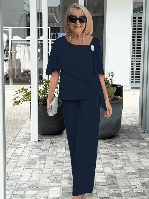Beatrice Formal Two - Piece Set – Women's Elegant Overlay Top & Straight - Leg Trousers Set - Monsta Online