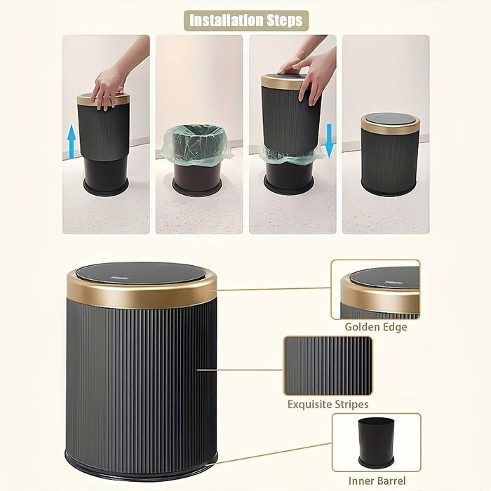 Oval Press - Top Trash Can – Luxury Gold - Accent Waste Bin with Dual Inner Buckets & Odour Seal - Monsta Online