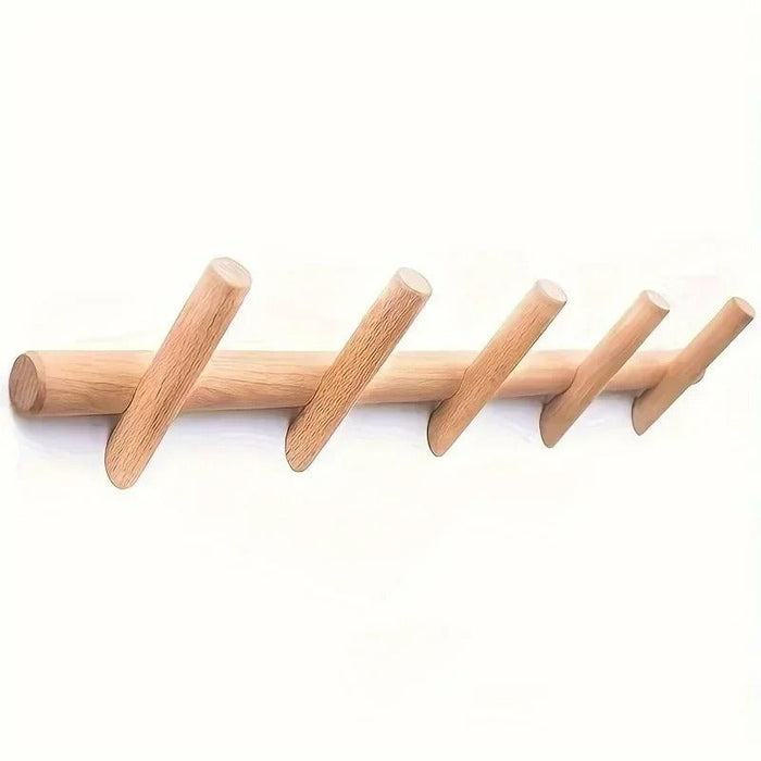 Maeve Solid Oak Wall Rack – Scandinavian Peg Coat Hook Organizer for Entryway & Hallway - Monsta Online