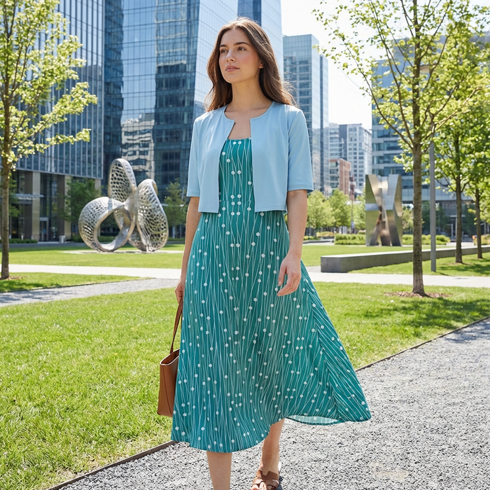 Women's Two - Piece Floral Dress Set – Crop Top & Round Neck Dress for Every Occasion - Monsta Online