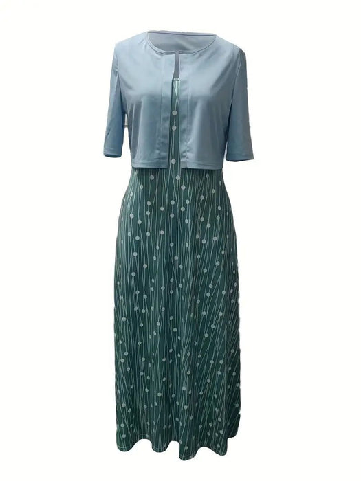Women's Two - Piece Floral Dress Set – Crop Top & Round Neck Dress for Every Occasion - Monsta Online