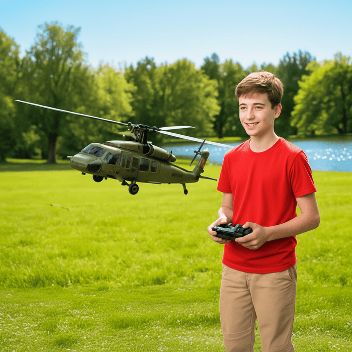 Military RC Helicopter 4CH Blackhawk - Brushless, 3 Batteries, Long Flight Time Remote Control Helicopter - Monsta Online
