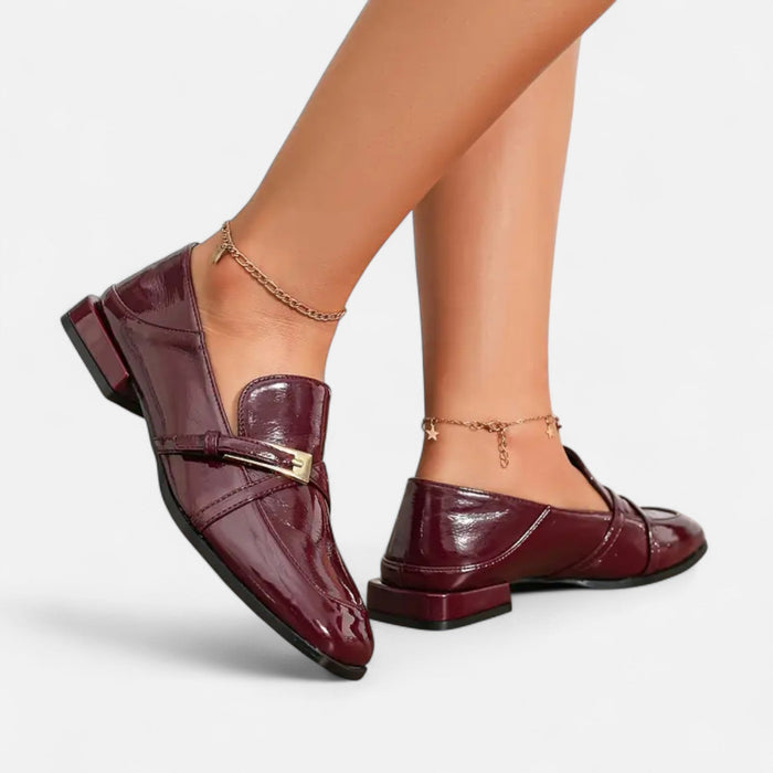 Women's Burgundy Single Strap Loafers – Elegant Cushioned Slip - On Shoes for Work & Everyday Wear - Monsta Online
