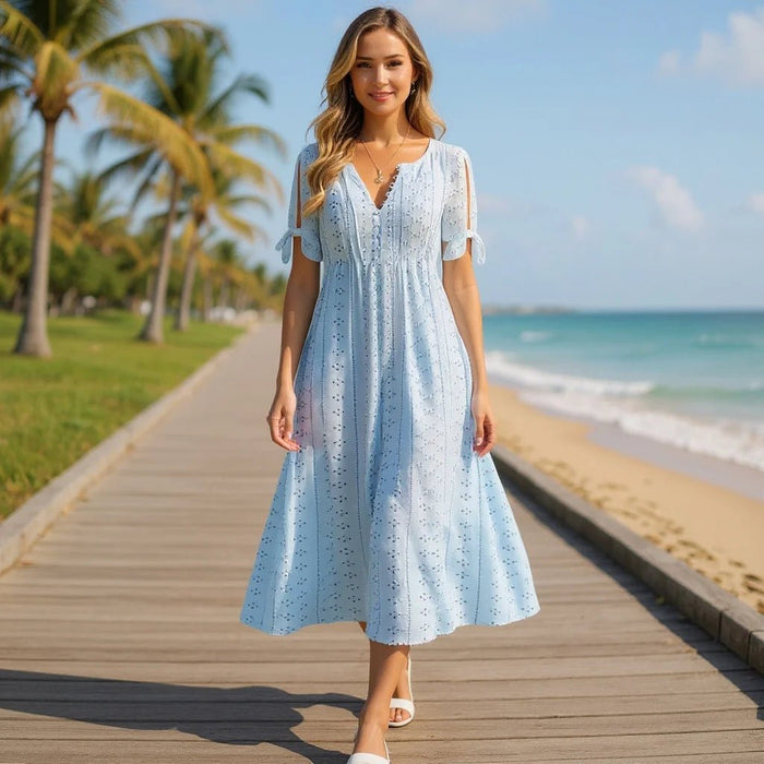 Women's Elegant Boho Midi Dress – Lightweight Flowy Summer Dress - Monsta Online