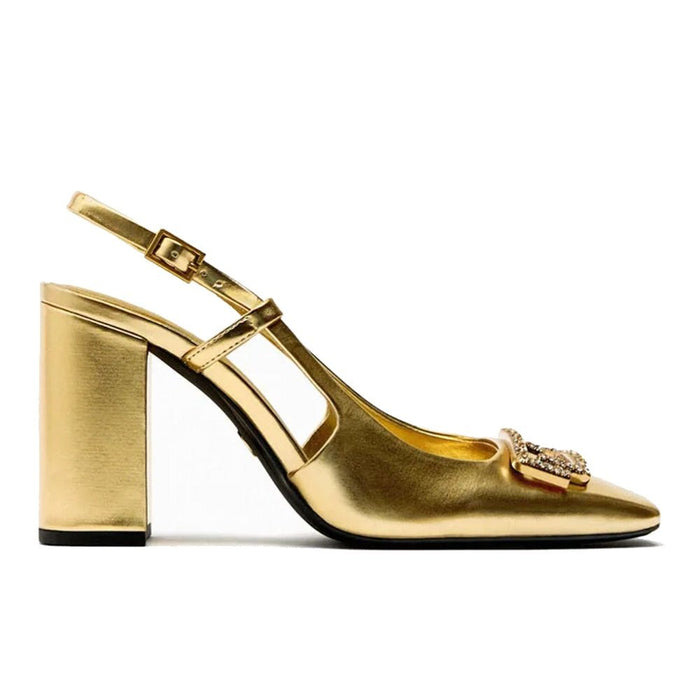 Rhinestone Slingback Heels – Women's 8cm Block Heel Office Shoes - Monsta Online