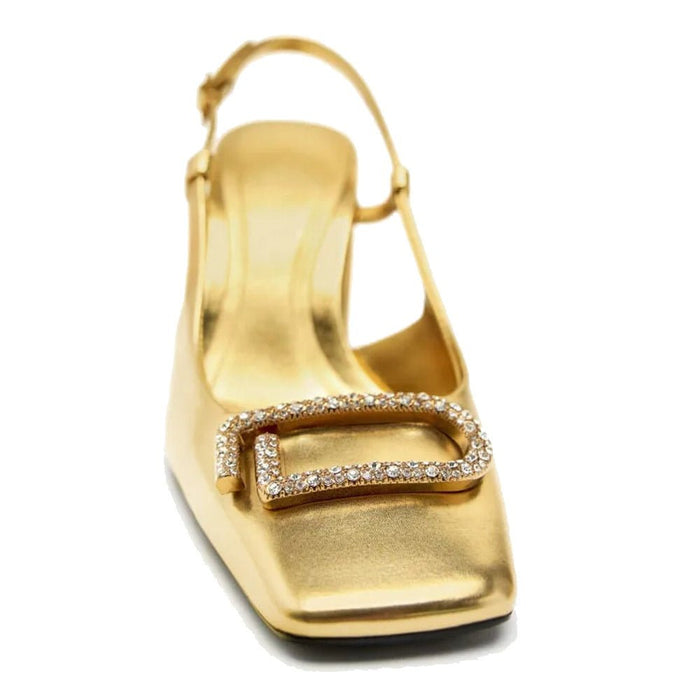 Rhinestone Slingback Heels – Women's 8cm Block Heel Office Shoes - Monsta Online