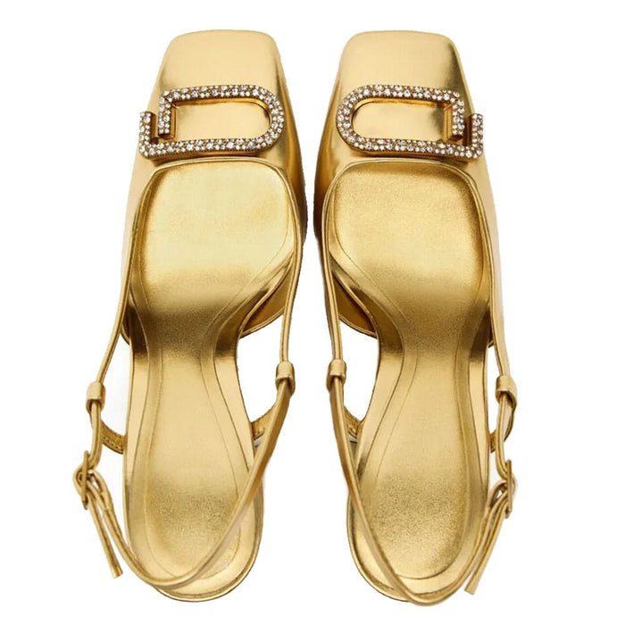 Rhinestone Slingback Heels – Women's 8cm Block Heel Office Shoes - Monsta Online