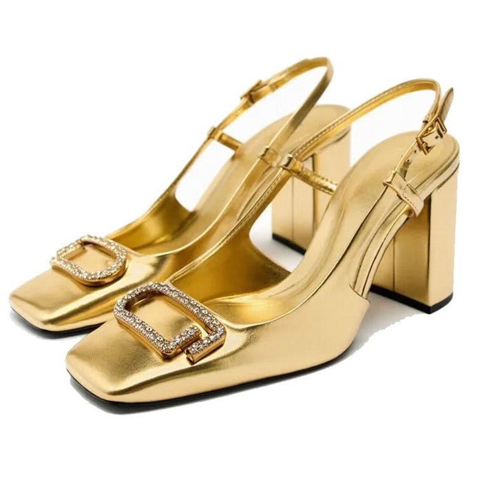 Rhinestone Slingback Heels – Women's 8cm Block Heel Office Shoes - Monsta Online
