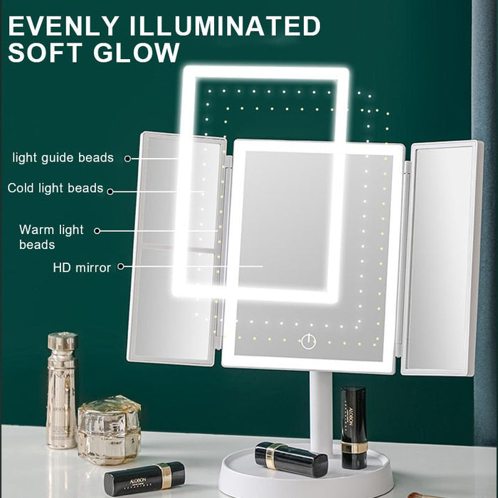 Foldable LED Makeup Mirror with LED Lights and Rechargeable Battery - Monsta Online