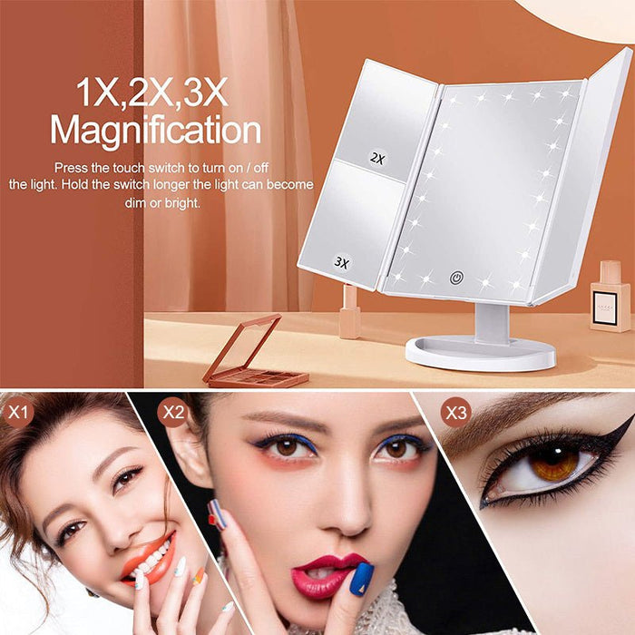 Foldable LED Makeup Mirror with LED Lights and Rechargeable Battery - Monsta Online