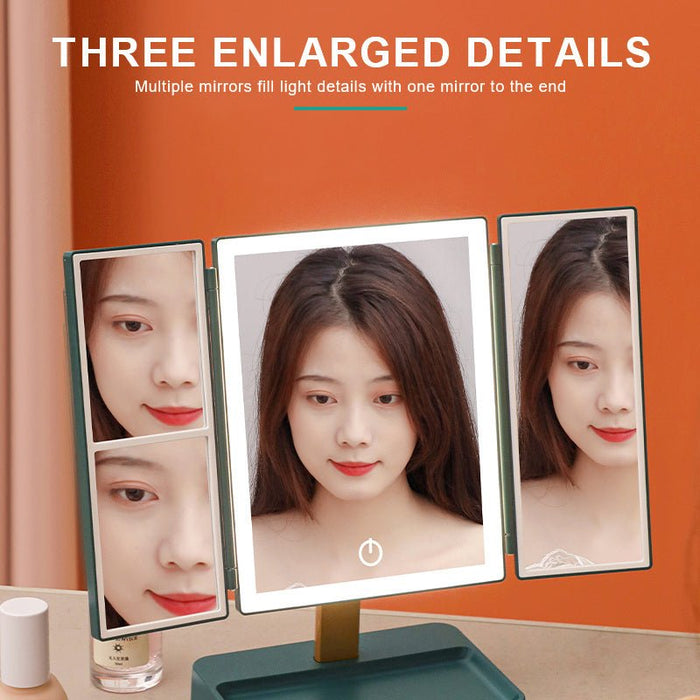Foldable LED Makeup Mirror with LED Lights and Rechargeable Battery - Monsta Online