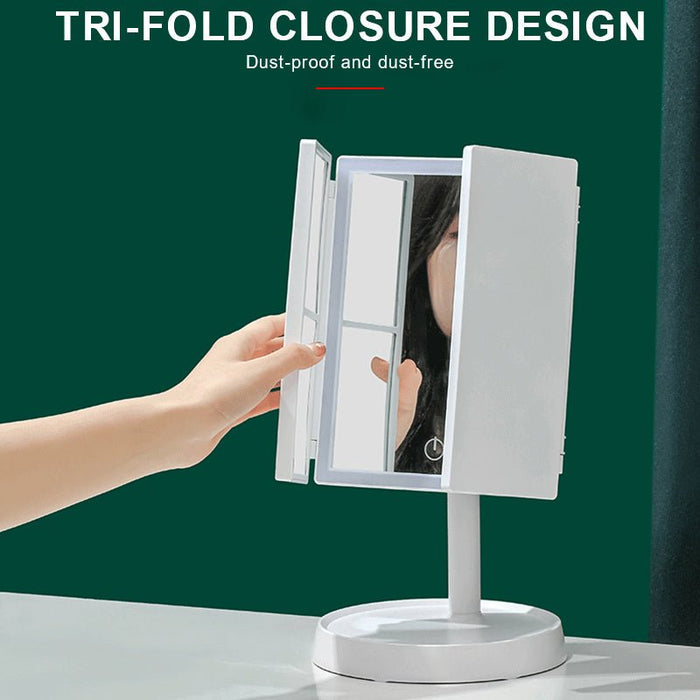 Foldable LED Makeup Mirror with LED Lights and Rechargeable Battery - Monsta Online