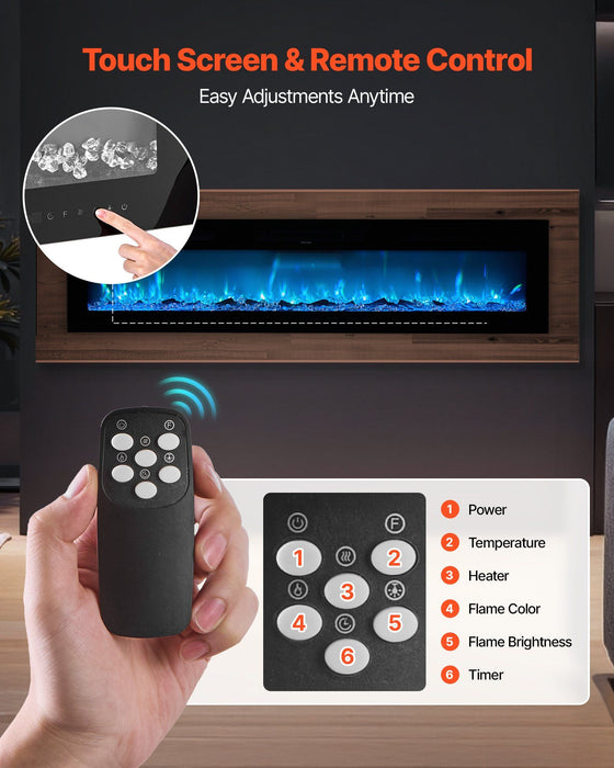 72 inch Modern Electric Fireplace Insert for Wall or Recessed Use with Remote - Monsta Online