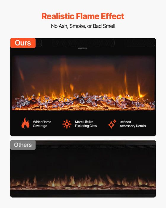 72 inch Modern Electric Fireplace Insert for Wall or Recessed Use with Remote - Monsta Online