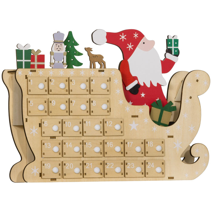 Christmas Wooden Advent Calendar with Santa Sleigh and 24 Surprise Drawers - Monsta Online