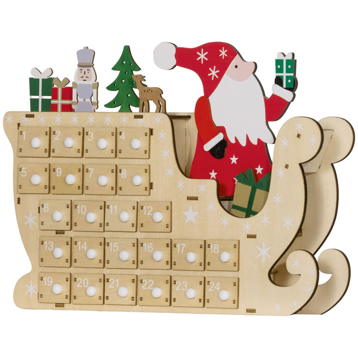 Christmas Wooden Advent Calendar with Santa Sleigh and 24 Surprise Drawers - Monsta Online