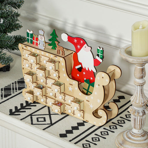 Christmas Wooden Advent Calendar with Santa Sleigh and 24 Surprise Drawers - Monsta Online