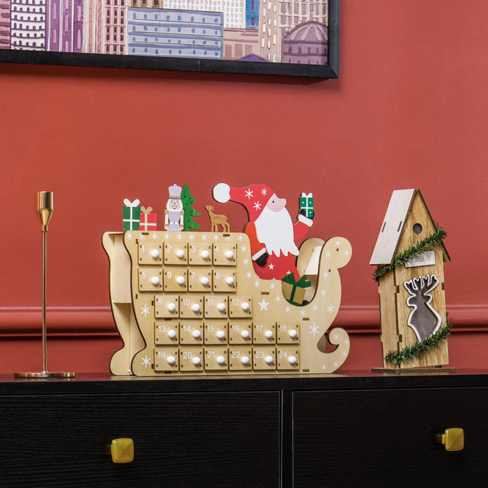 Christmas Wooden Advent Calendar with Santa Sleigh and 24 Surprise Drawers - Monsta Online