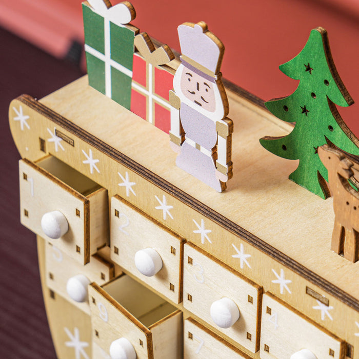 Christmas Wooden Advent Calendar with Santa Sleigh and 24 Surprise Drawers - Monsta Online