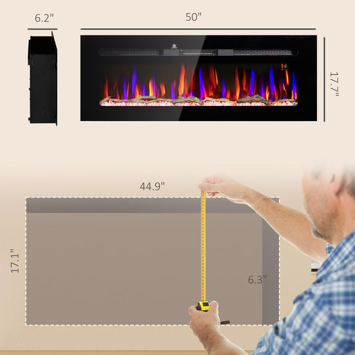 50 Inch Recessed Electric Fireplace Insert Wall Mountable with Adjustable Flames and Remote - Monsta Online