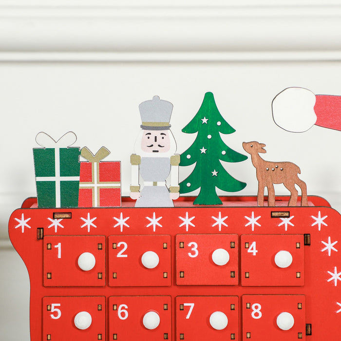 Wooden Christmas Advent Calendar with 24 Countdown Drawers Red - Monsta Online
