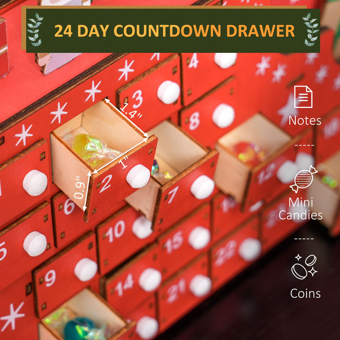 Wooden Christmas Advent Calendar with 24 Countdown Drawers Red - Monsta Online