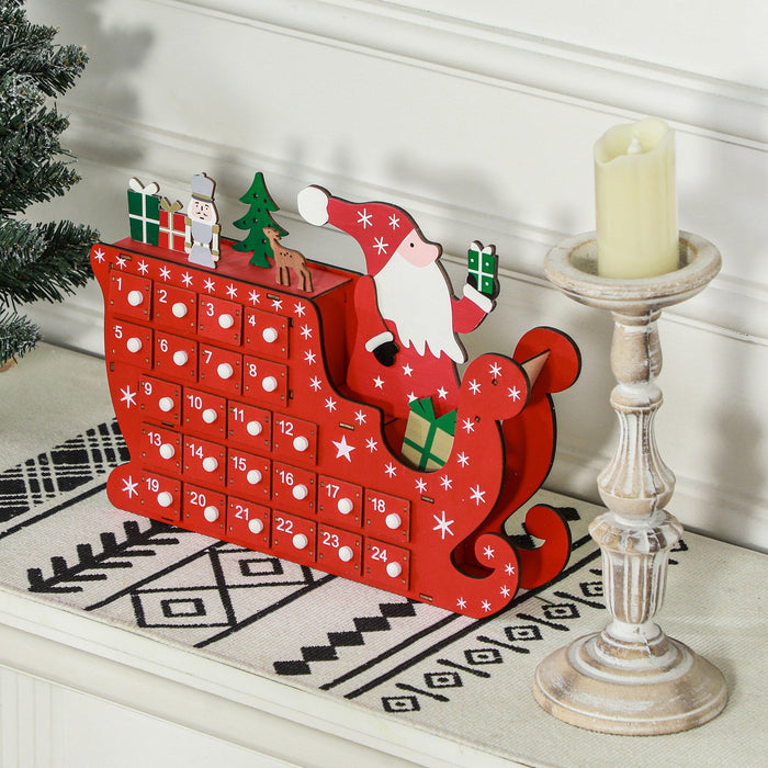 Wooden Christmas Advent Calendar with 24 Countdown Drawers Red - Monsta Online