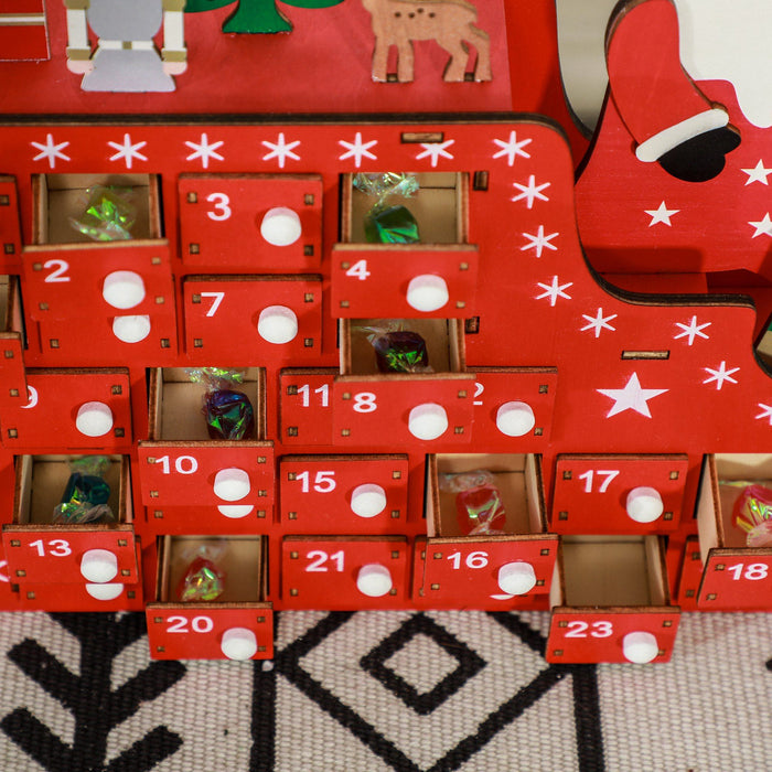 Wooden Christmas Advent Calendar with 24 Countdown Drawers Red - Monsta Online