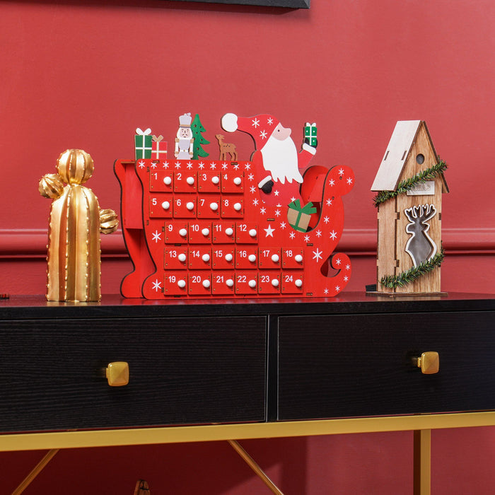 Wooden Christmas Advent Calendar with 24 Countdown Drawers Red - Monsta Online