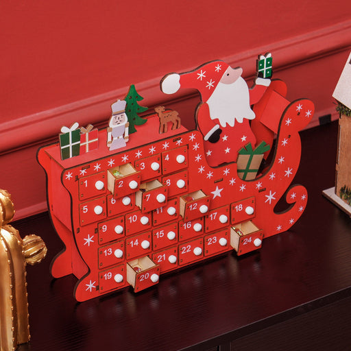 Wooden Christmas Advent Calendar with 24 Countdown Drawers Red - Monsta Online