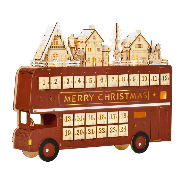 Light - Up Wooden Christmas Advent Calendar Bus with Daily Surprises - Monsta Online