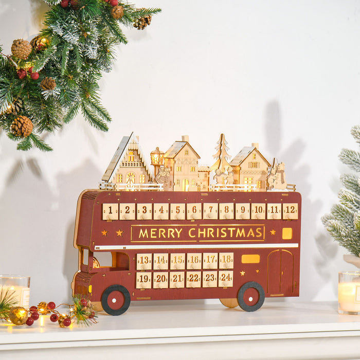 Light - Up Wooden Christmas Advent Calendar Bus with Daily Surprises - Monsta Online