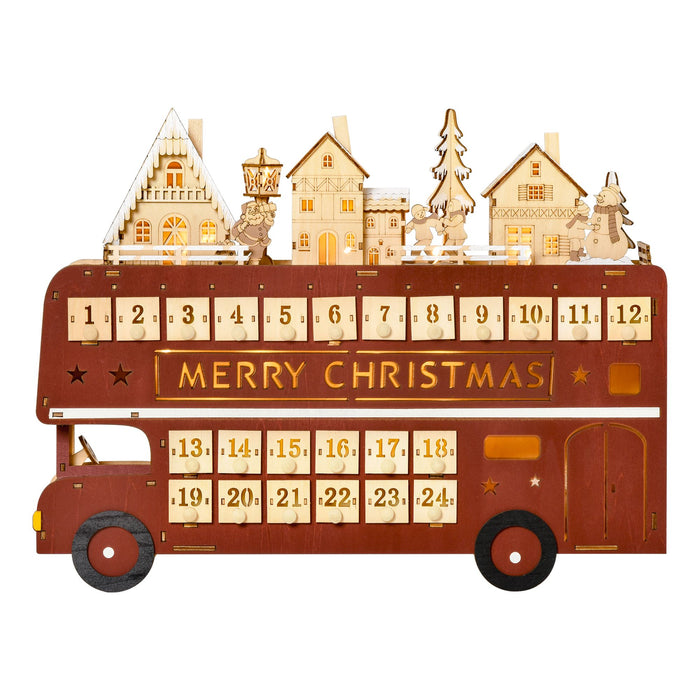 Light - Up Wooden Christmas Advent Calendar Bus with Daily Surprises - Monsta Online
