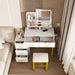 White Makeup Vanity with LED Lights 5 Drawers Power Outlet and Chair - Monsta Online