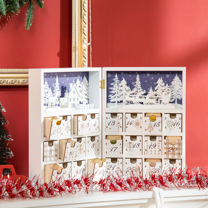 Christmas Countdown Calendar Wooden Book with 24 Fillable Drawers Holiday Décor - Monsta Online
