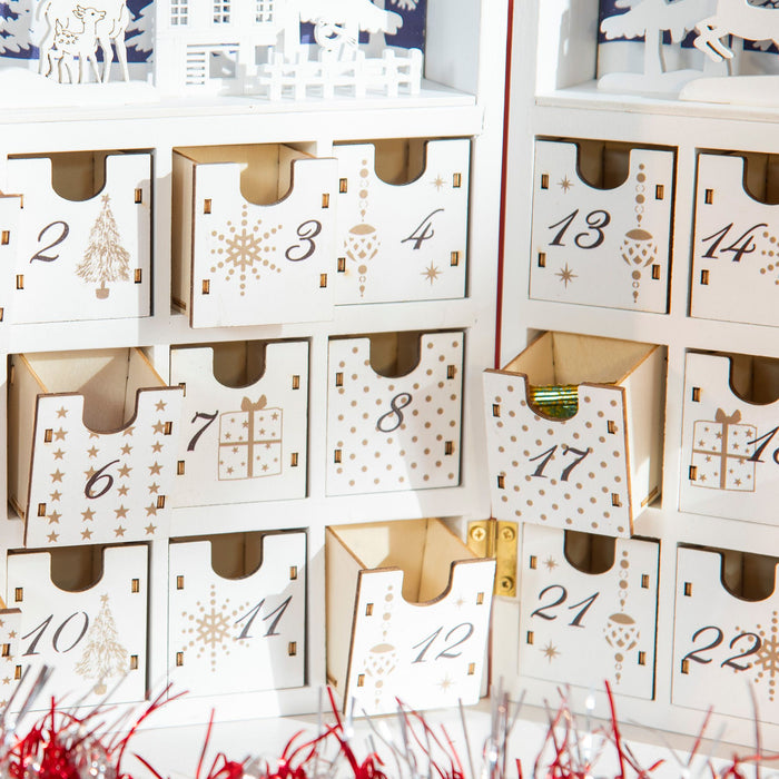 Christmas Countdown Calendar Wooden Book with 24 Fillable Drawers Holiday Décor - Monsta Online