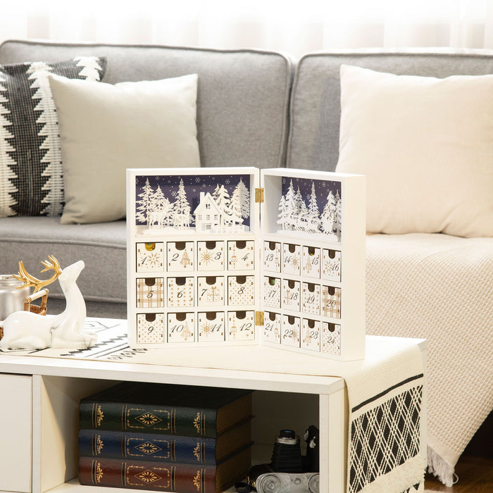 Christmas Countdown Calendar Wooden Book with 24 Fillable Drawers Holiday Décor - Monsta Online