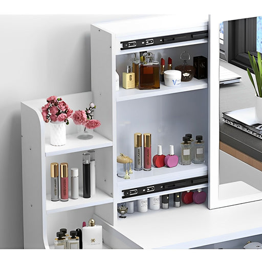 White Light - Up Makeup Vanity with Drawers Sliding LED Mirror and Cushioned Stool - Monsta Online