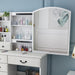 White Makeup Vanity Desk with Sliding Mirror Lights 6 Drawers and Matching Chair - Monsta Online