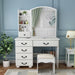 White Makeup Vanity Desk with Sliding Mirror Lights 6 Drawers and Matching Chair - Monsta Online