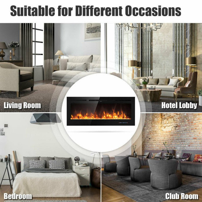 50 Inch Electric Fireplace Insert Wall Mounted with Adjustable Brightness and Remote - Monsta Online