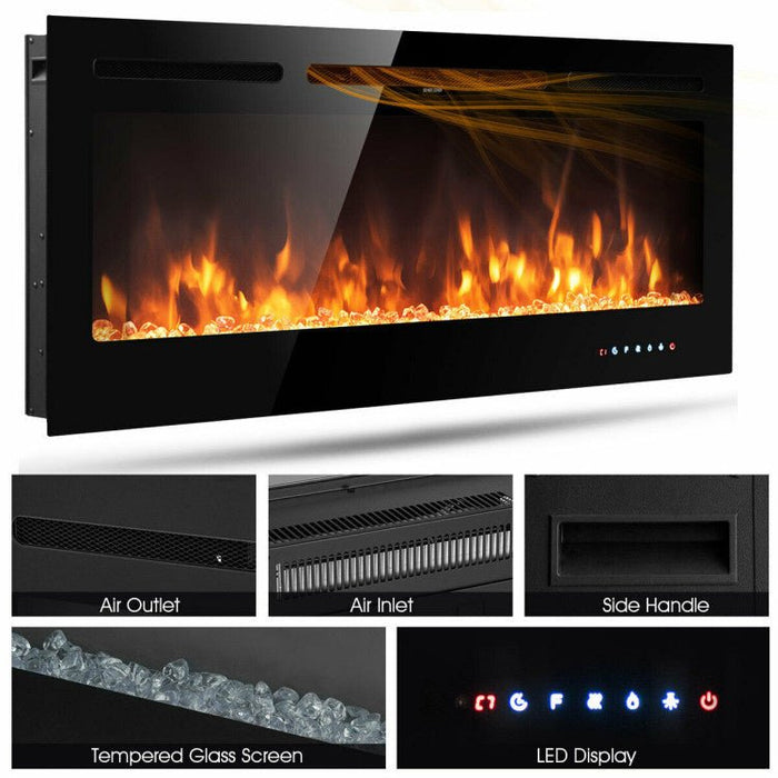 50 Inch Electric Fireplace Insert Wall Mounted with Adjustable Brightness and Remote - Monsta Online