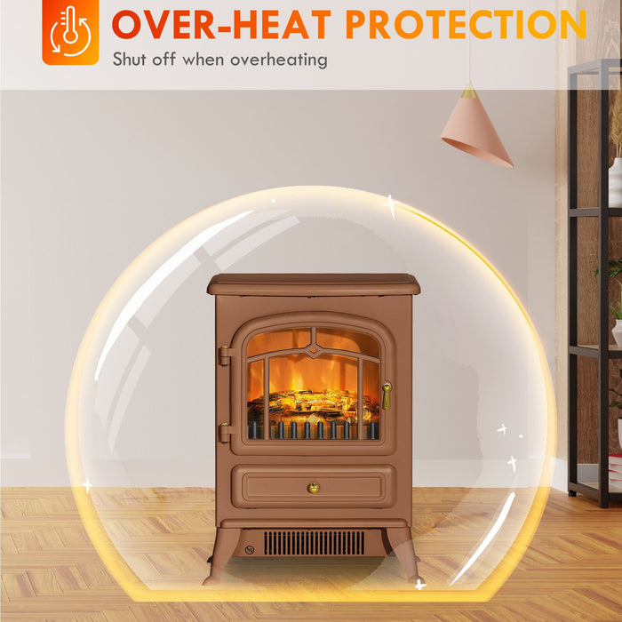22 Inch Dark Brown Freestanding Electric Fireplace Heater with Realistic Flames - Monsta Online