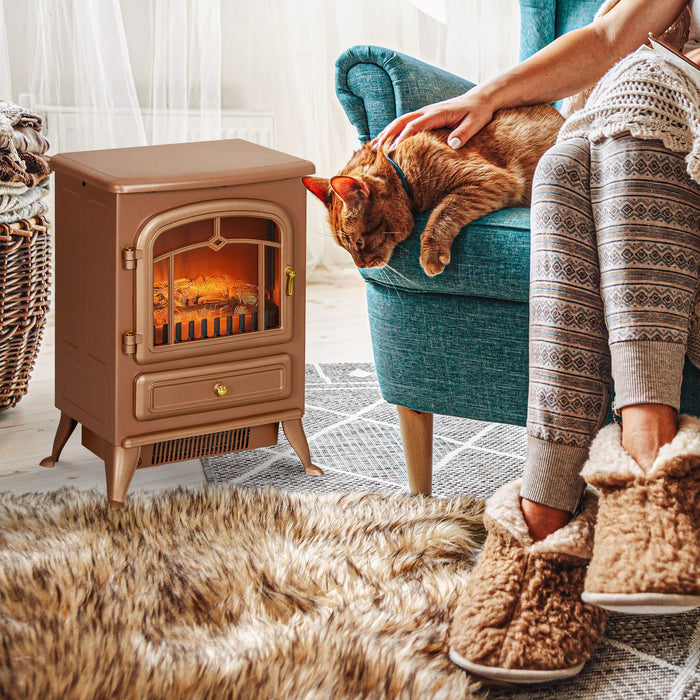 22 Inch Dark Brown Freestanding Electric Fireplace Heater with Realistic Flames - Monsta Online