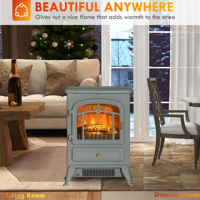 22 Inch Gray Electric Fireplace Stove Heater with Realistic Flame Effect - Monsta Online